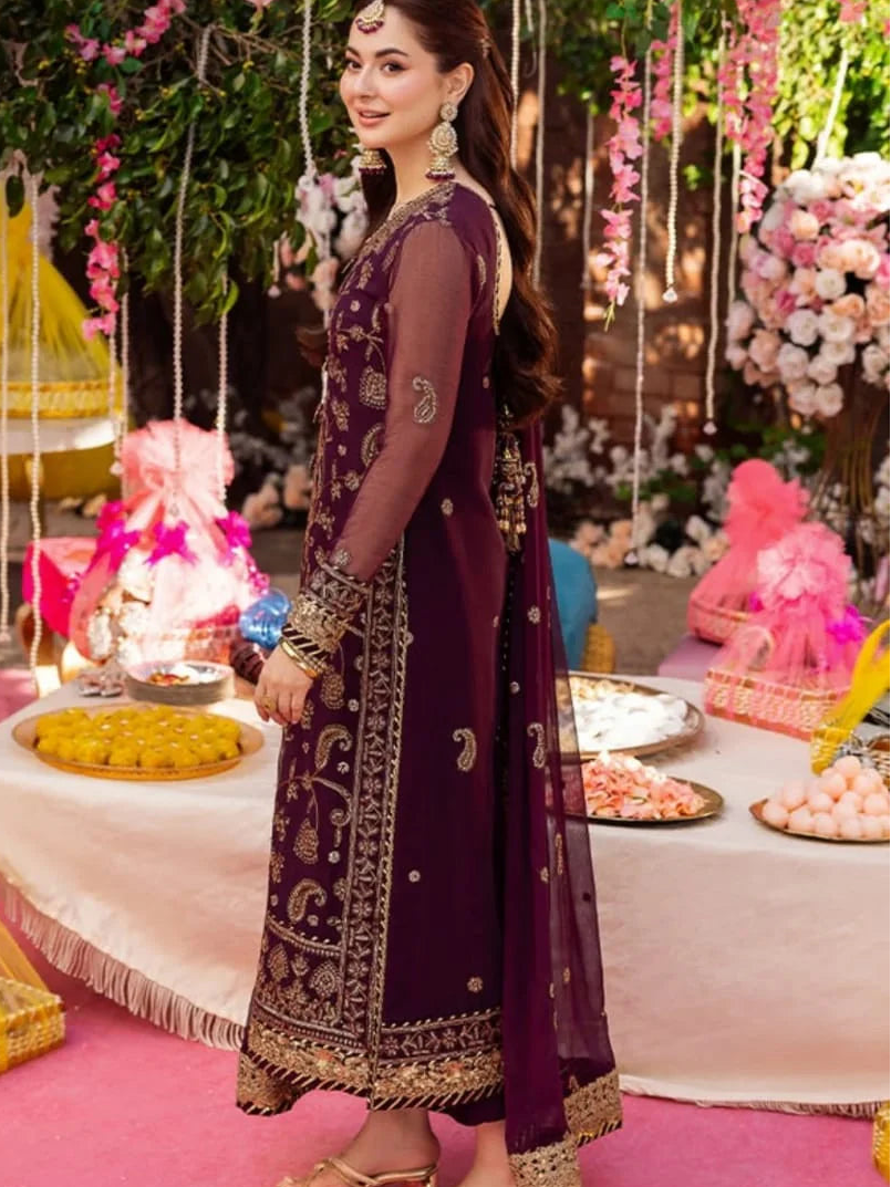 A.J Purple Luxury Chiffon Embroidered (Unstitched)