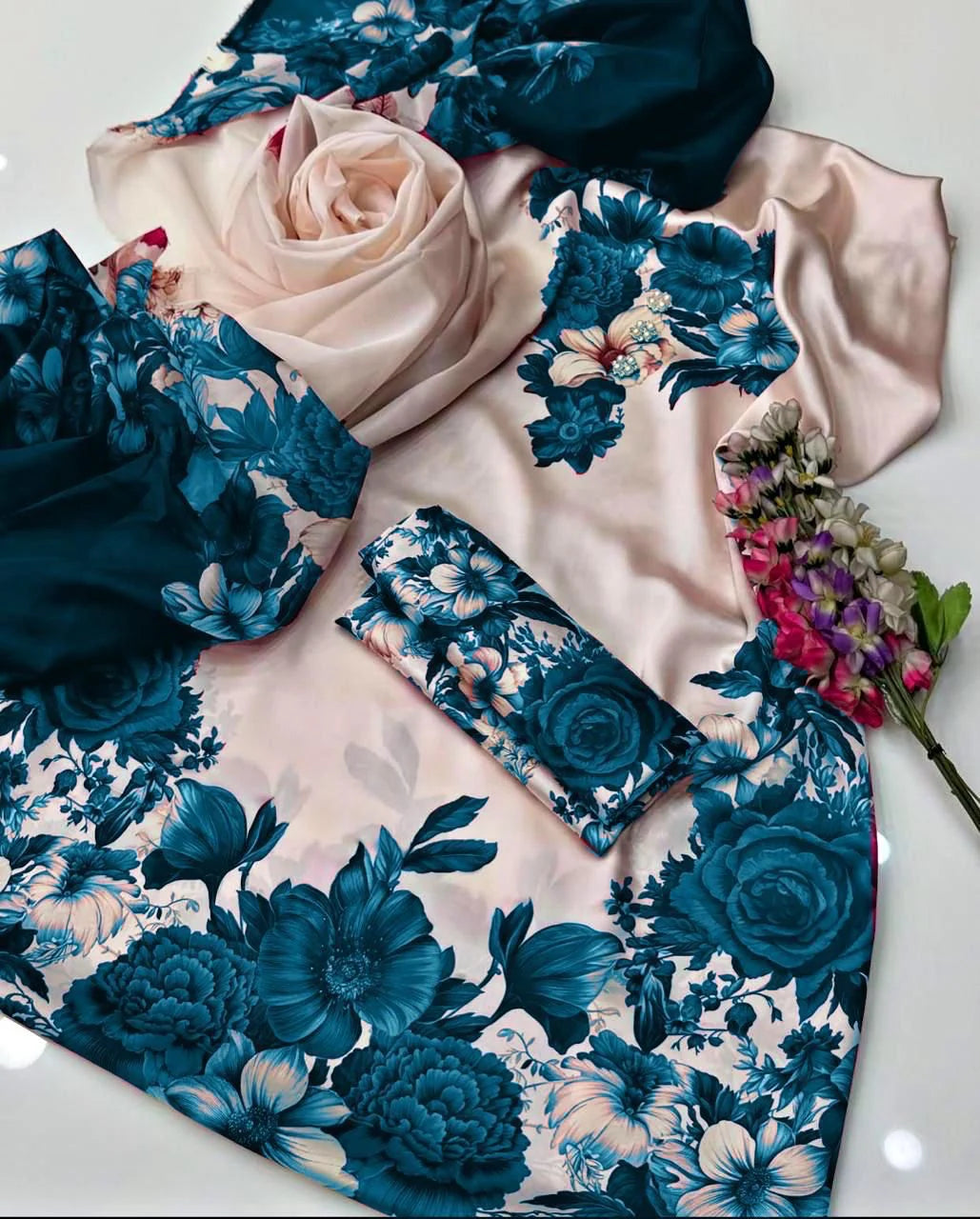 Digital printed shamooz silk 3 piece (Unstitched)