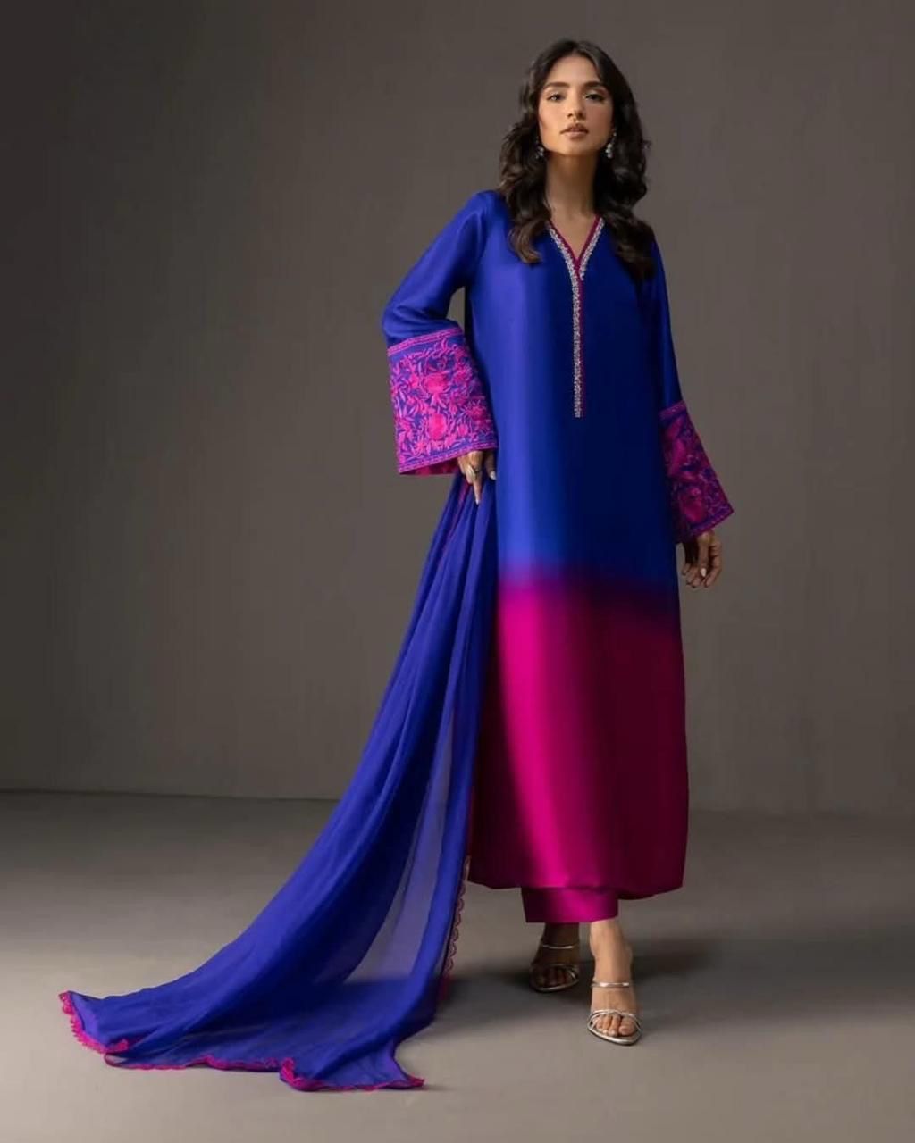 3 pcs digital printed Unstitched shamooz silk suit | silk dupatta |Three Pieces |Suit