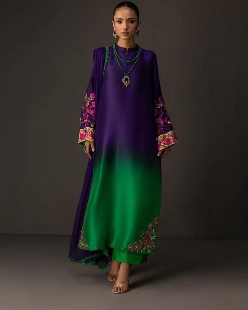 3 pcs digital printed Unstitched shamooz silk suit | silk dupatta |Three Pieces |Suit