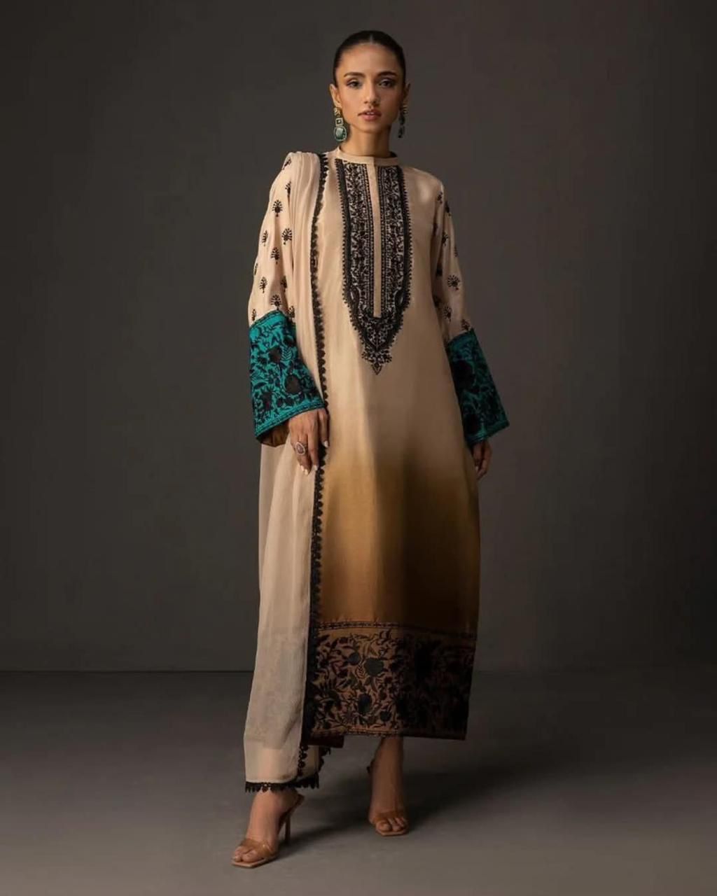 3 pcs digital printed Unstitched shamooz silk suit | silk dupatta |Three Pieces |Suit
