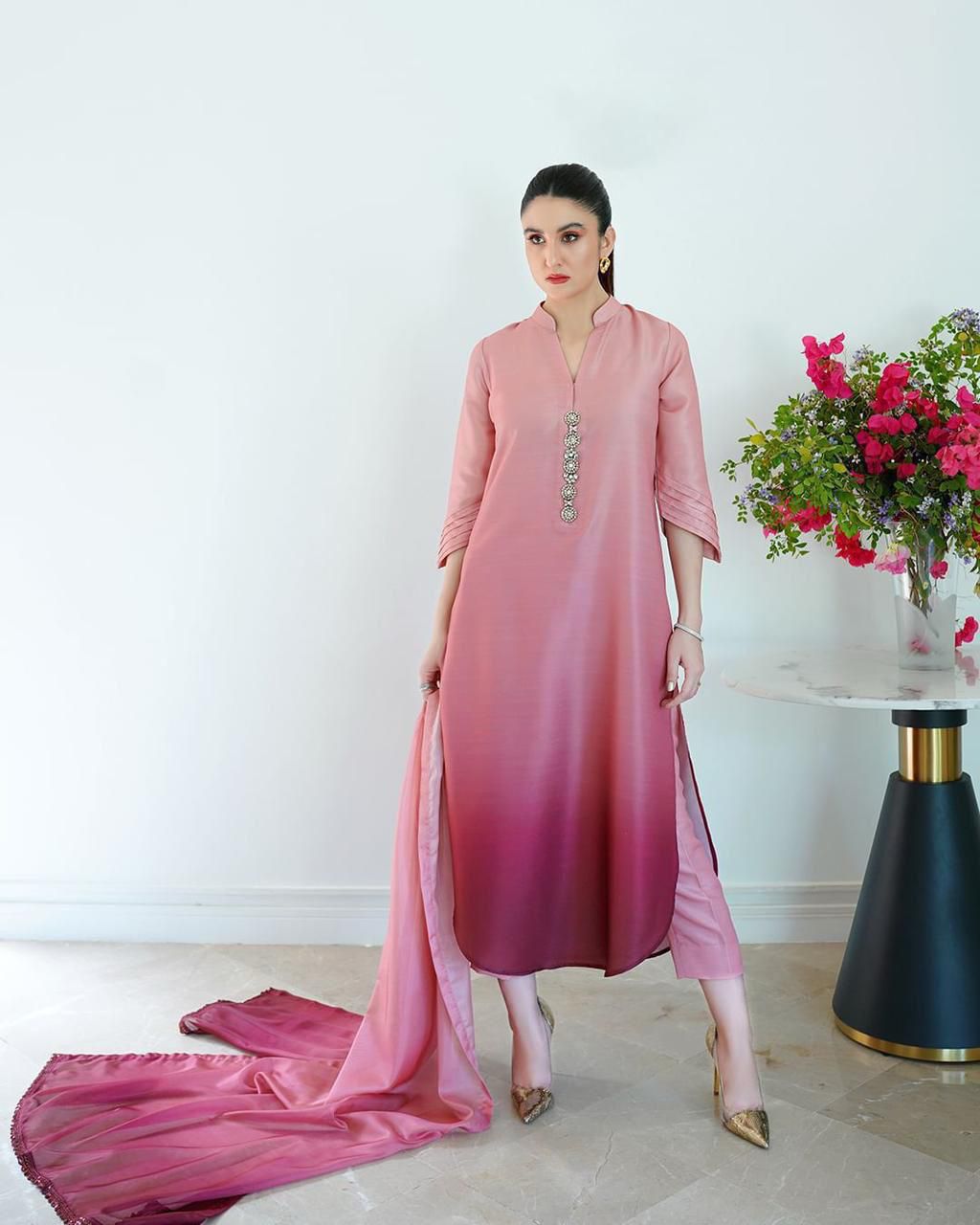 3 pcs digital printed Unstitched shamooz silk suit | silk dupatta |Three Pieces |Suit