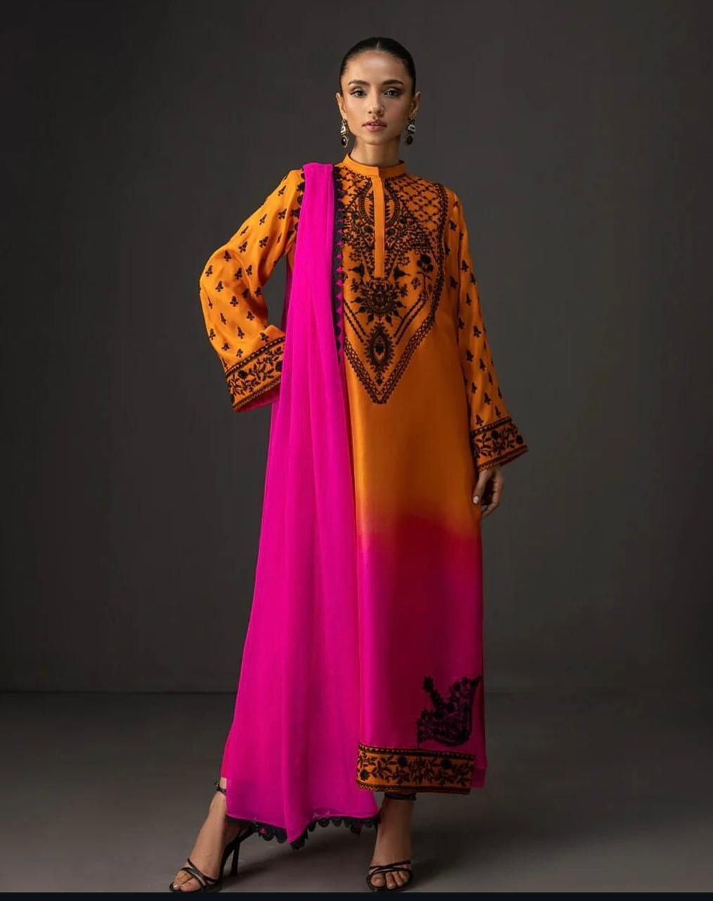 3 pcs digital printed Unstitched shamooz silk suit | silk dupatta |Three Pieces |Suit