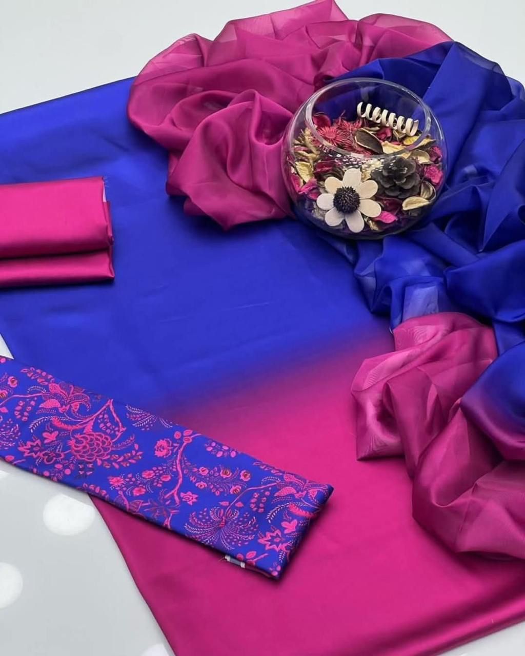 3 pcs digital printed Unstitched shamooz silk suit | silk dupatta |Three Pieces |Suit