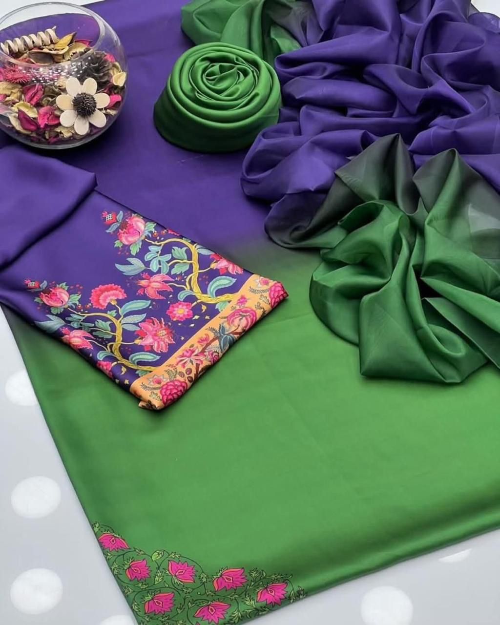 3 pcs digital printed Unstitched shamooz silk suit | silk dupatta |Three Pieces |Suit