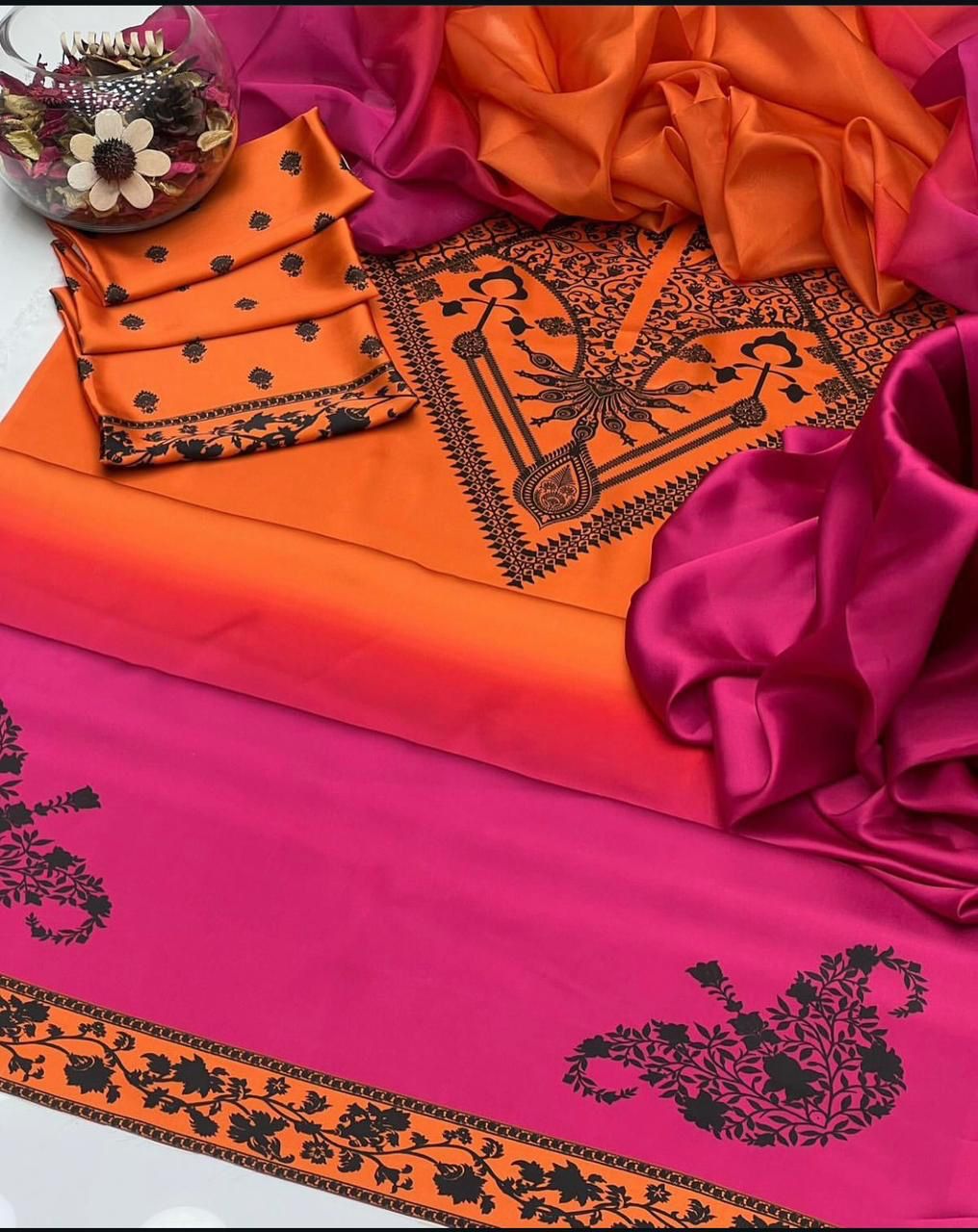 3 pcs digital printed Unstitched shamooz silk suit | silk dupatta |Three Pieces |Suit