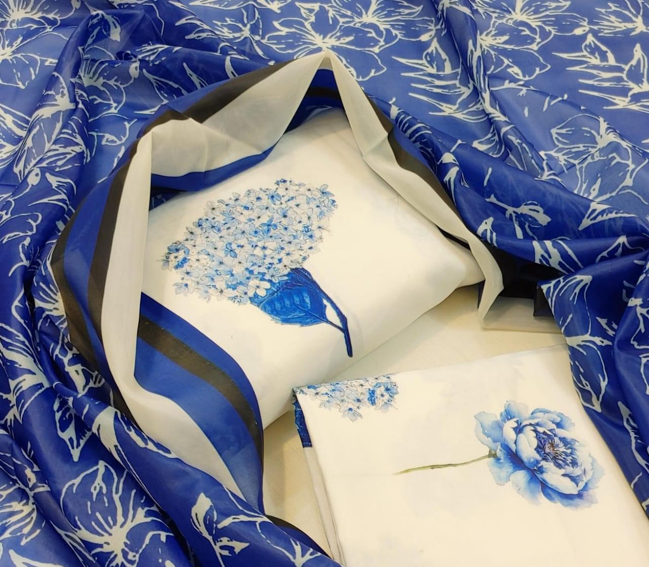 3 pcs digital printed Swiss lawn| silk dupatta |Three Pieces |Suit