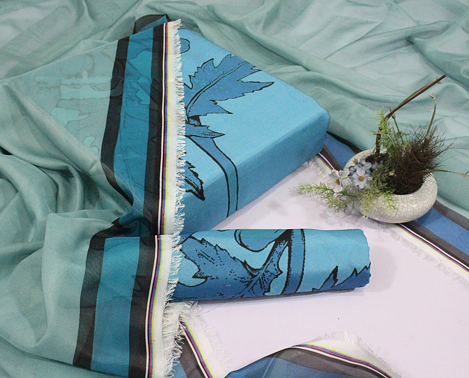 3 pcs digital printed Swiss lawn| silk dupatta |Three Pieces |Suit