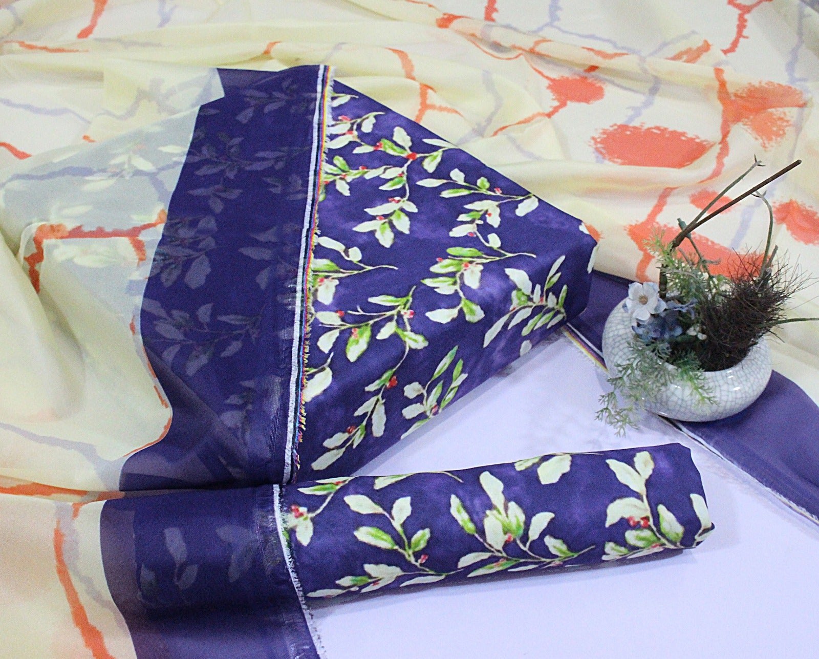 3 pcs digital printed Swiss lawn| silk dupatta |Three Pieces |Suit