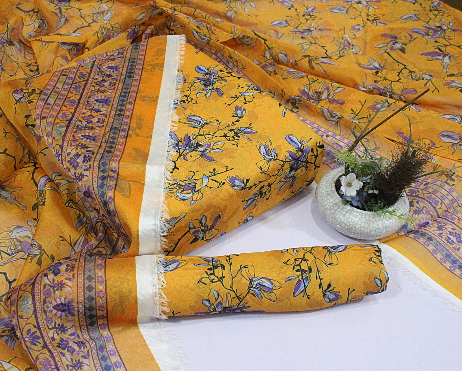 3 pcs digital printed Swiss lawn| silk dupatta |Three Pieces |Suit