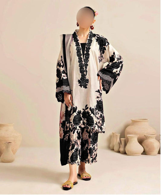 Digital printed shamooz silk 3 piece (Unstitched)