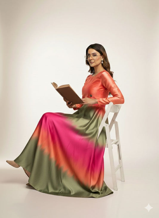 Shamooz silk mexi dress Tie and Dye (Unstitched)