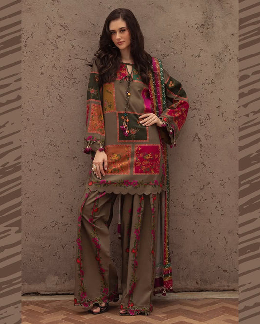 Digital printed shamooz silk 3 piece (Unstitched)