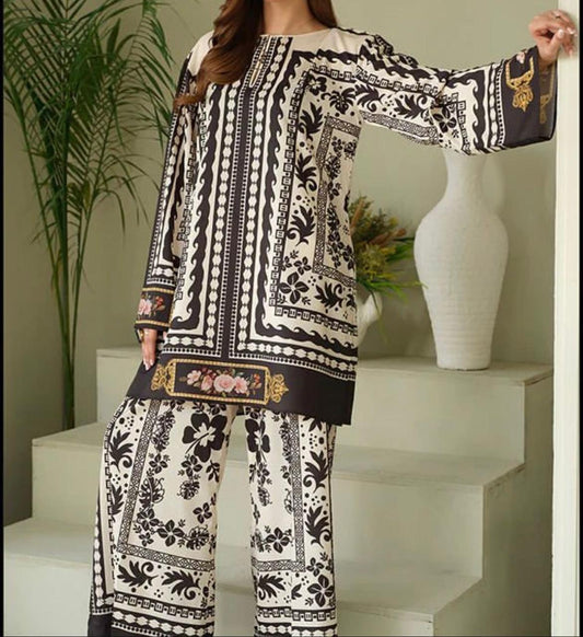 Digital printed shamooz silk 3 piece (Unstitched)
