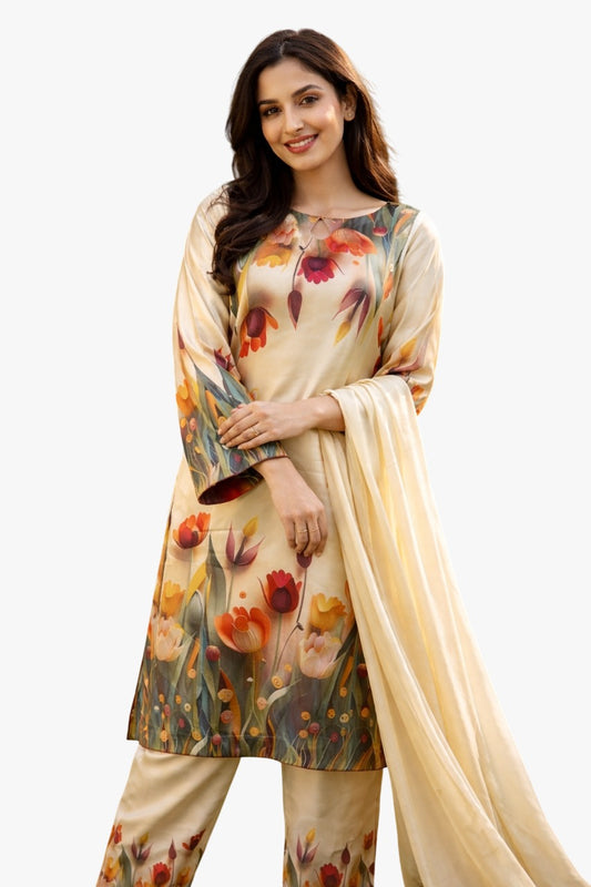 Digital printed shamooz silk 3 piece (Unstitched)