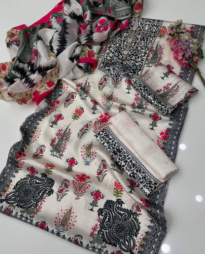 Digital printed shamooz silk 3 piece (Unstitched)