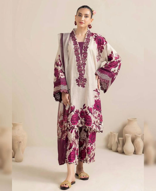 Digital printed shamooz silk 3 piece (Unstitched)