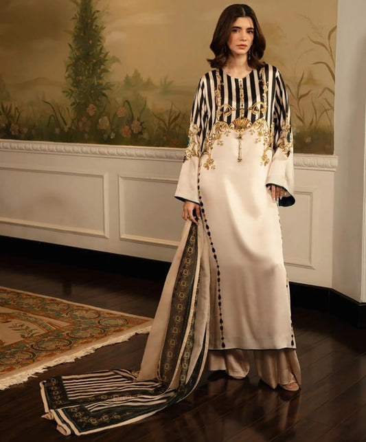Digital printed shamooz silk 3 piece (Unstitched)