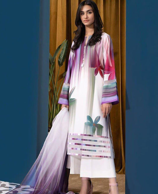 Digital printed shamooz silk 3 piece (Unstitched)