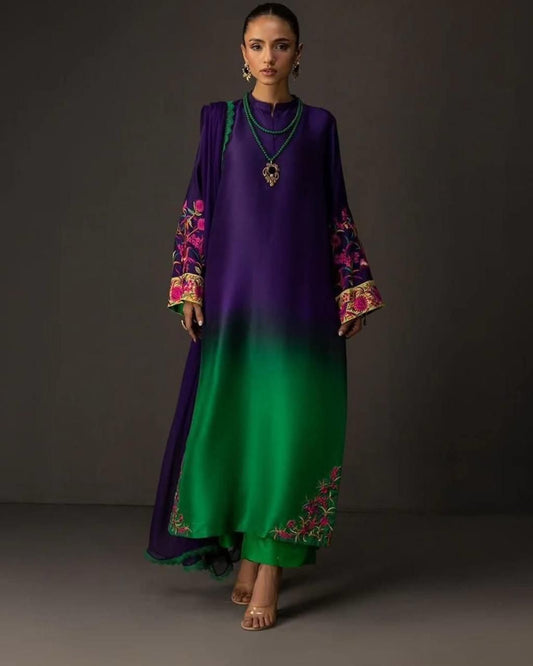 Digital printed shamooz silk 3 piece (Unstitched)