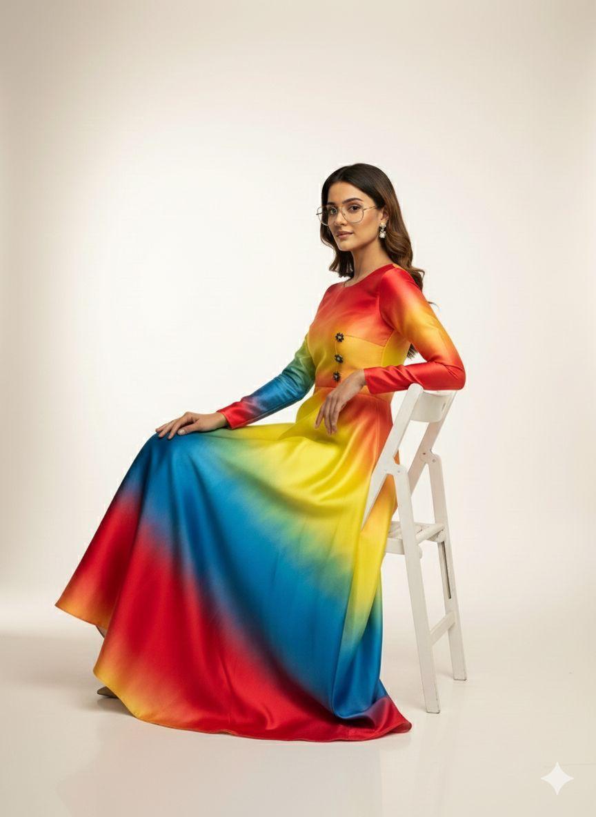 Shamooz silk mexi dress Tie and Dye (Unstitched)