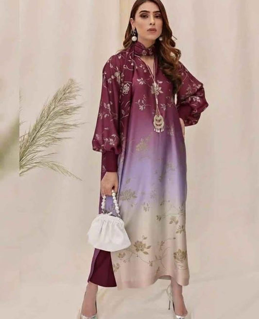 Digital printed shamooz silk 3 piece (Unstitched)