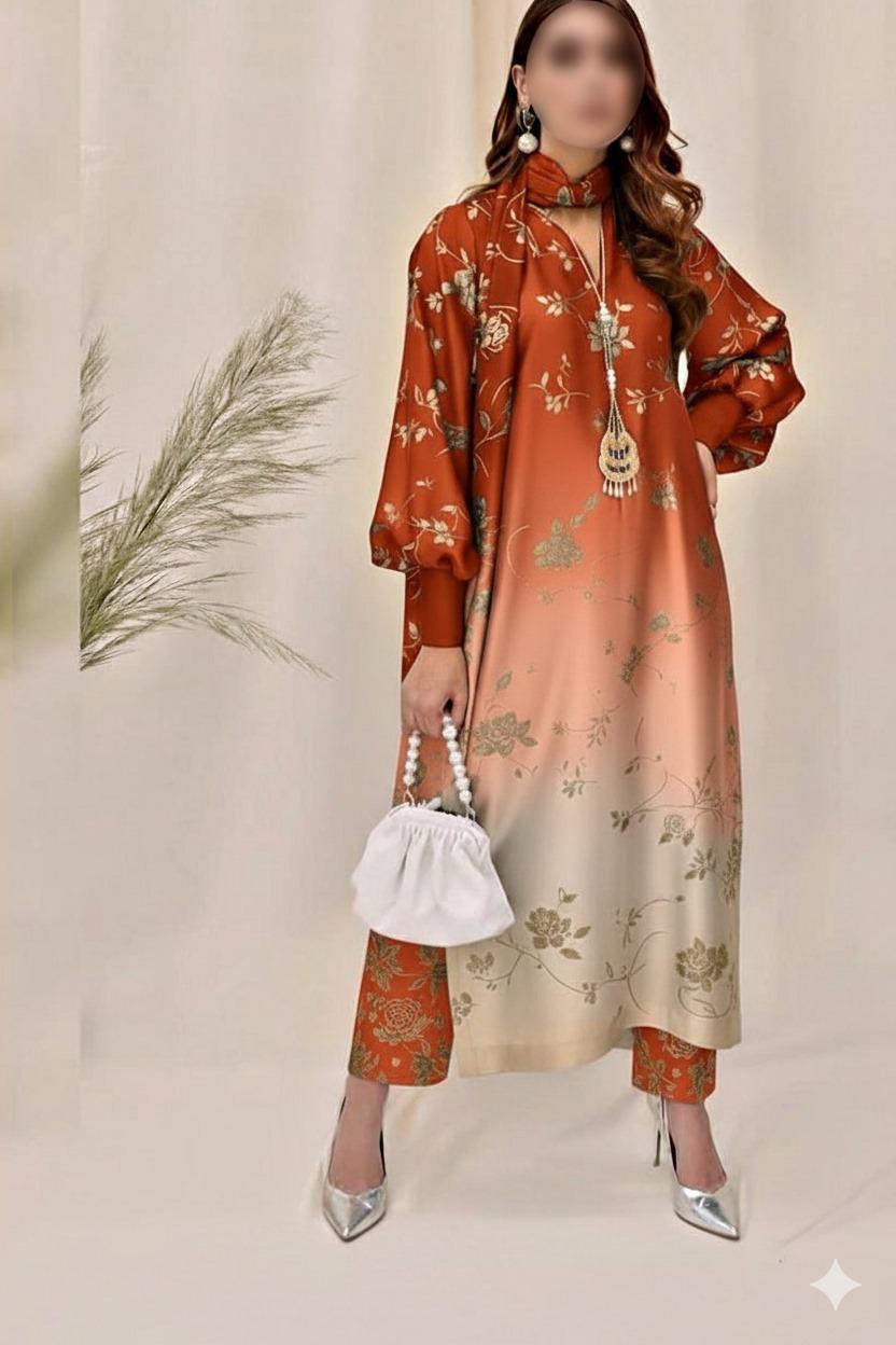 Digital printed shamooz silk 3 piece (Unstitched)