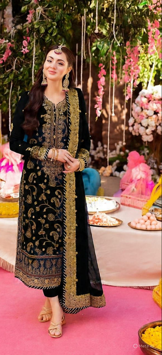 A.J Purple Luxury Chiffon Embroidered (Unstitched)